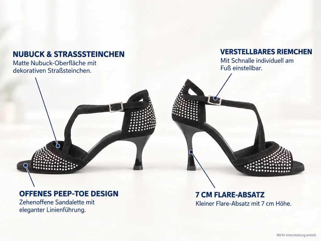 PortDance Damen Tanzschuhe PD507 – Produktinfografik, mit KI-Unterstützung erstellt.