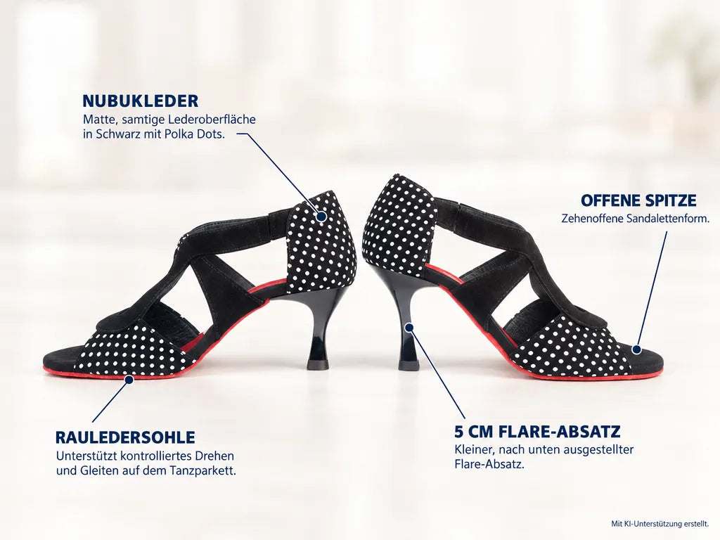PortDance Damen Tanzschuhe PD508 – Produktinfografik, mit KI-Unterstützung erstellt.