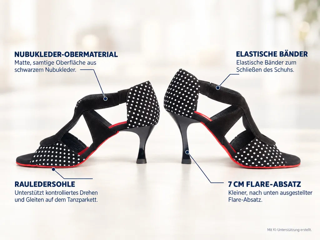 PortDance Damen Tanzschuhe PD508 – Produktinfografik, mit KI-Unterstützung erstellt.
