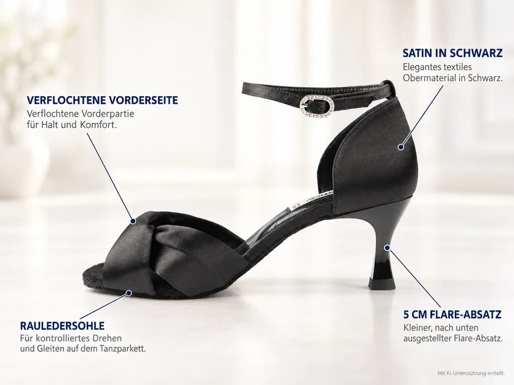 PortDance Damen Tanzschuhe PD509 – Produktinfografik, mit KI-Unterstützung erstellt.