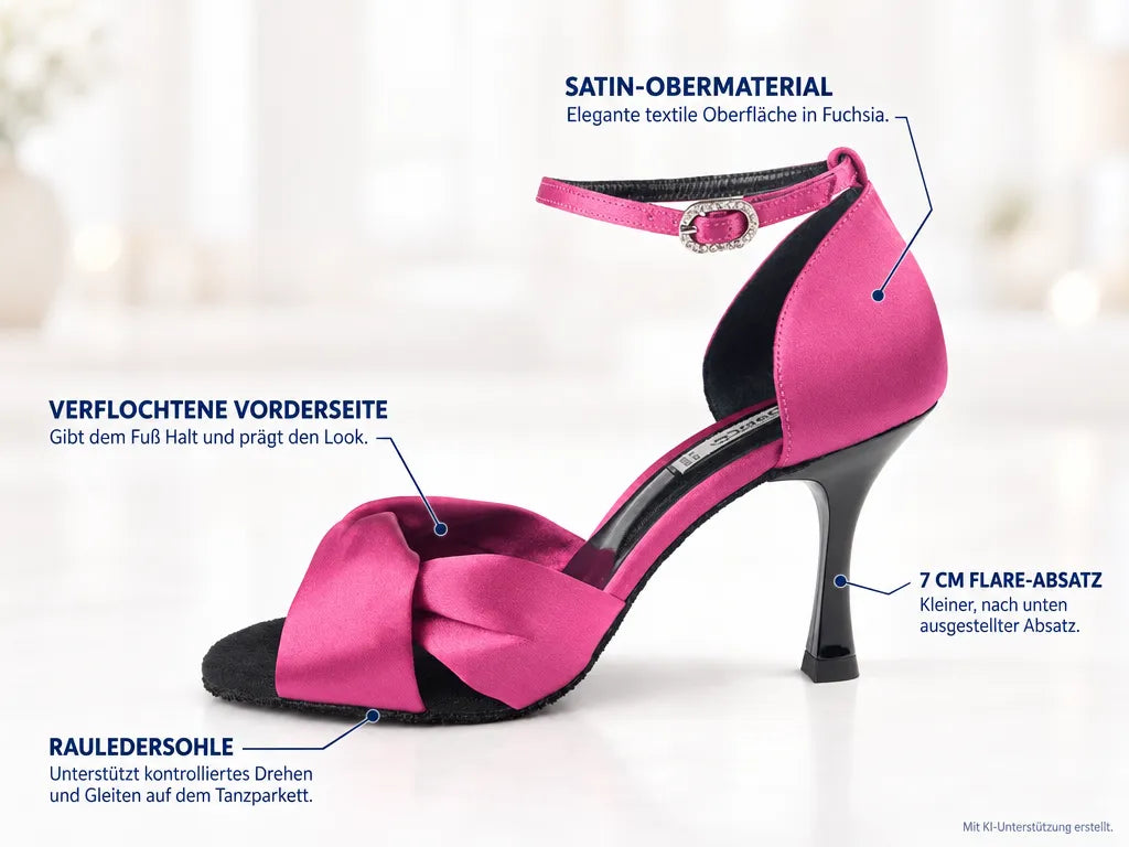 PortDance Damen Tanzschuhe PD509 – Produktinfografik, mit KI-Unterstützung erstellt.