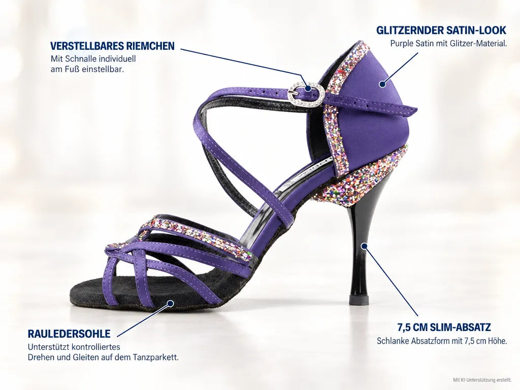 PortDance Damen Tanzschuhe PD800 – Produktinfografik, mit KI-Unterstützung erstellt.