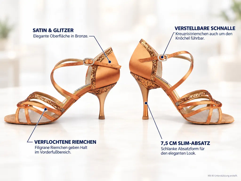 PortDance Damen Tanzschuhe PD800 – Produktinfografik, mit KI-Unterstützung erstellt.