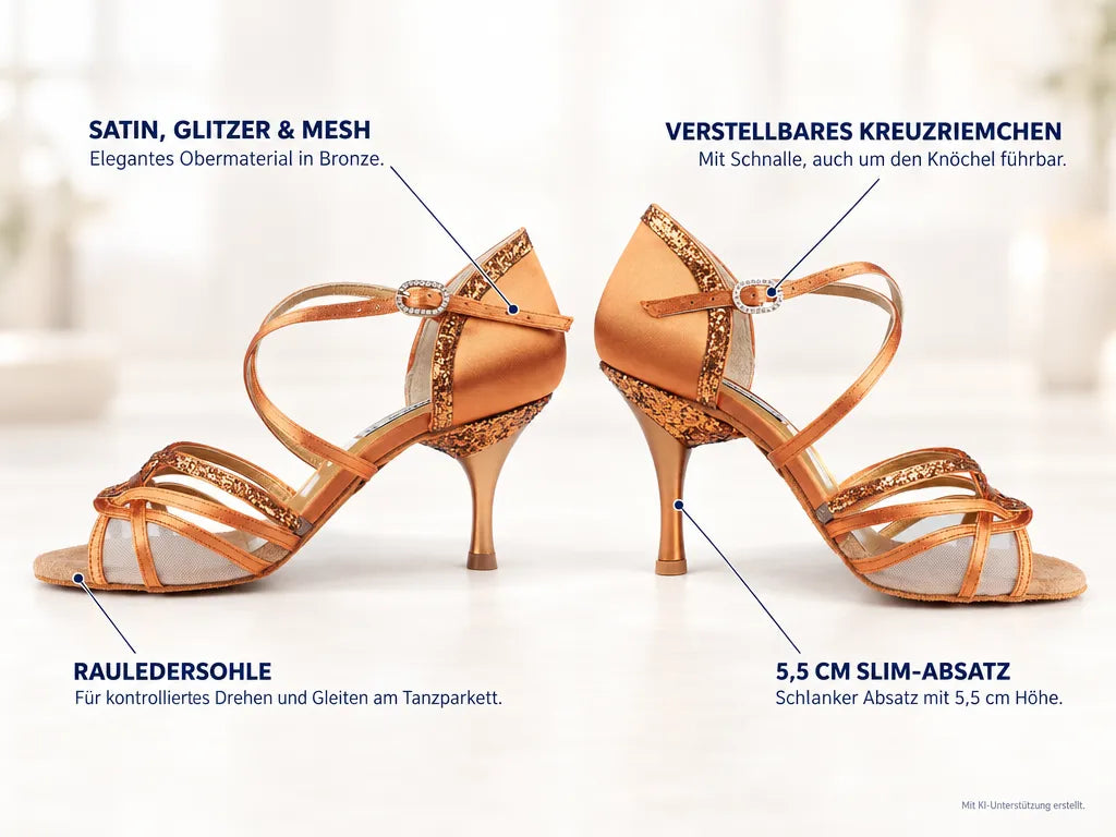 PortDance Damen Tanzschuhe PD800 – Produktinfografik, mit KI-Unterstützung erstellt.