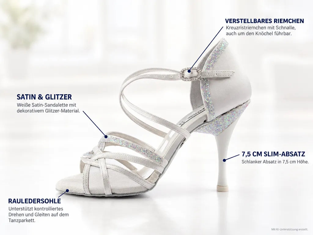PortDance Damen Tanzschuhe PD800 – Produktinfografik, mit KI-Unterstützung erstellt.