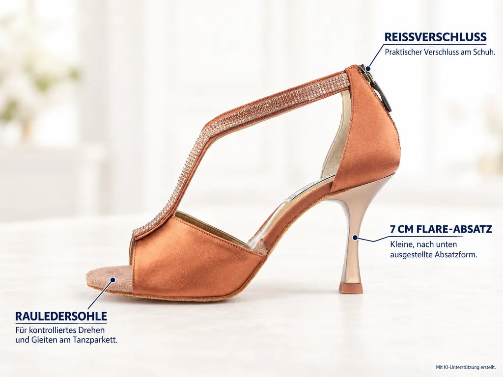 PortDance Damen Tanzschuhe PD806 – Produktinfografik, mit KI-Unterstützung erstellt.
