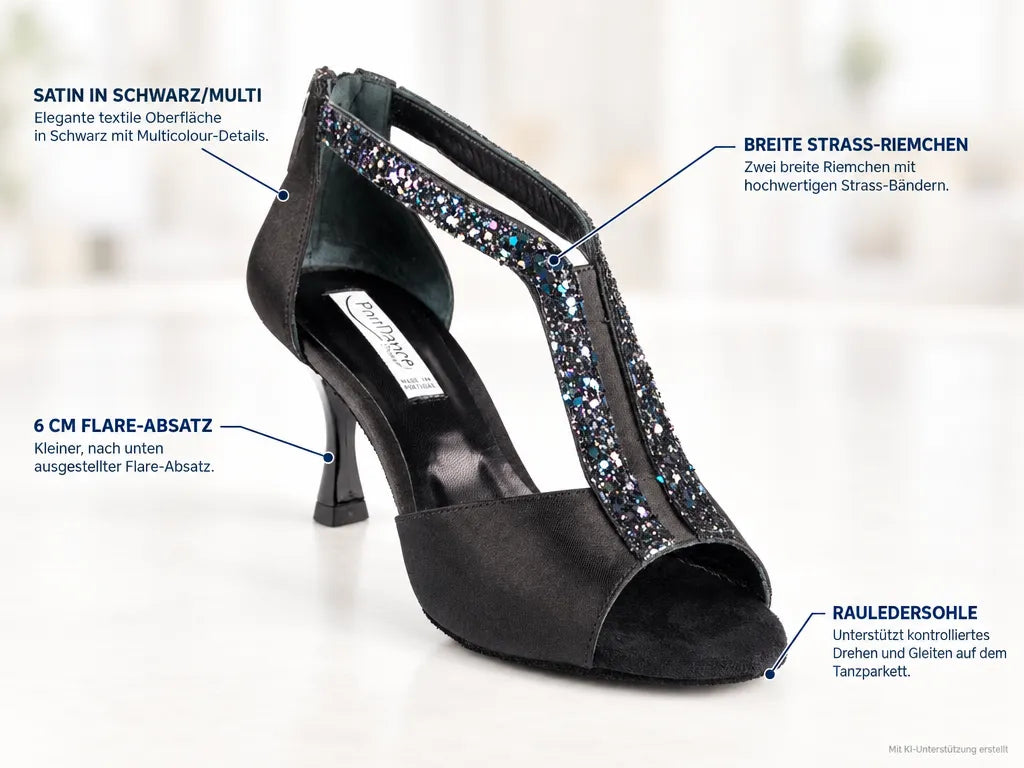 PortDance Damen Tanzschuhe PD806 – Produktinfografik, mit KI-Unterstützung erstellt.