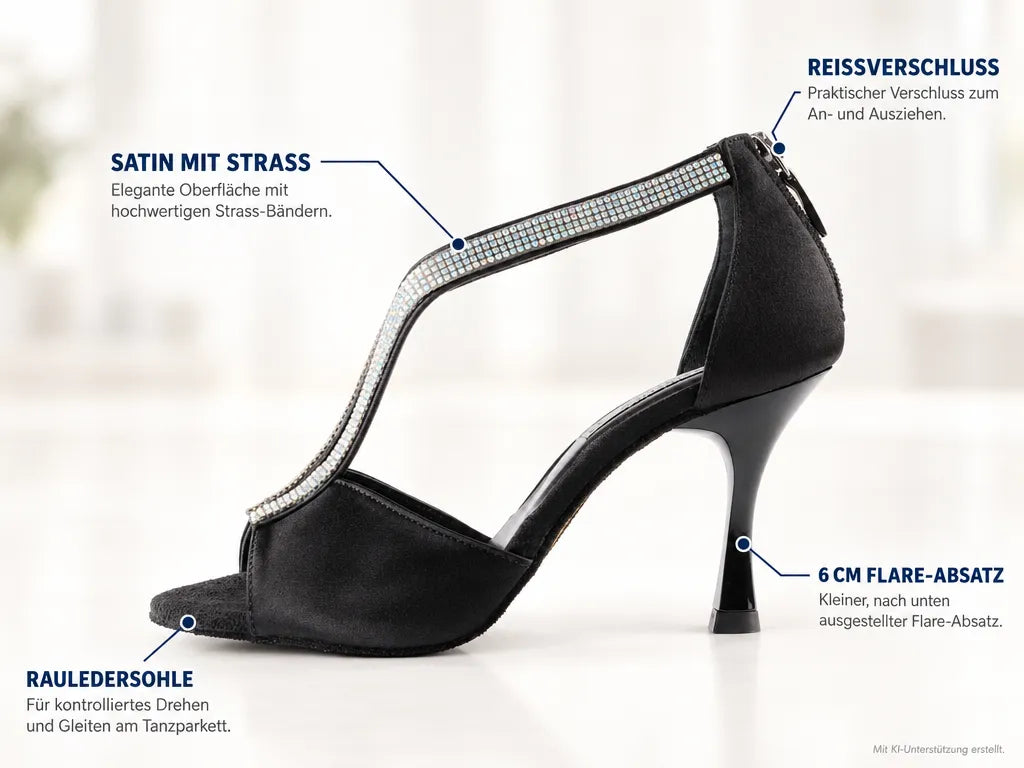 PortDance Damen Tanzschuhe PD806 – Produktinfografik, mit KI-Unterstützung erstellt.