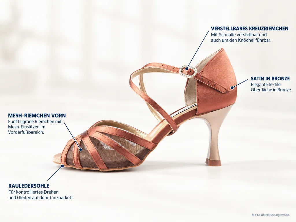 PortDance Damen Tanzschuhe PD807 – Produktinfografik, mit KI-Unterstützung erstellt.