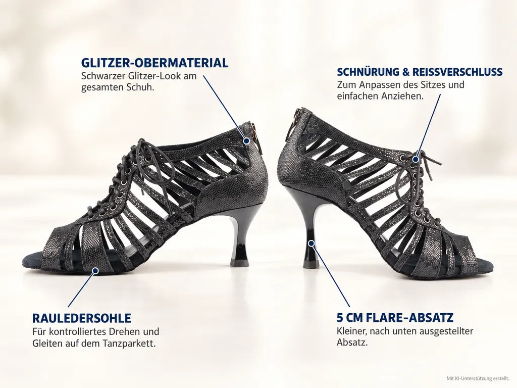 PortDance Damen Tanzschuhe PD812 – Produktinfografik, mit KI-Unterstützung erstellt.