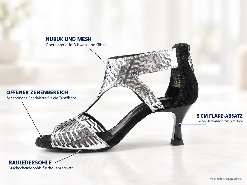 PortDance Damen Tanzschuhe PD813 5 cm – Produktinfografik, mit KI-Unterstützung erstellt.