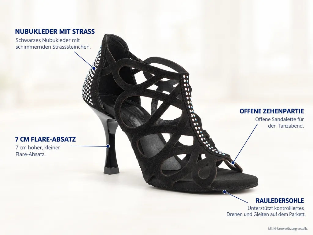 PortDance Damen Tanzschuhe PD814 – Produktinfografik, mit KI-Unterstützung erstellt.