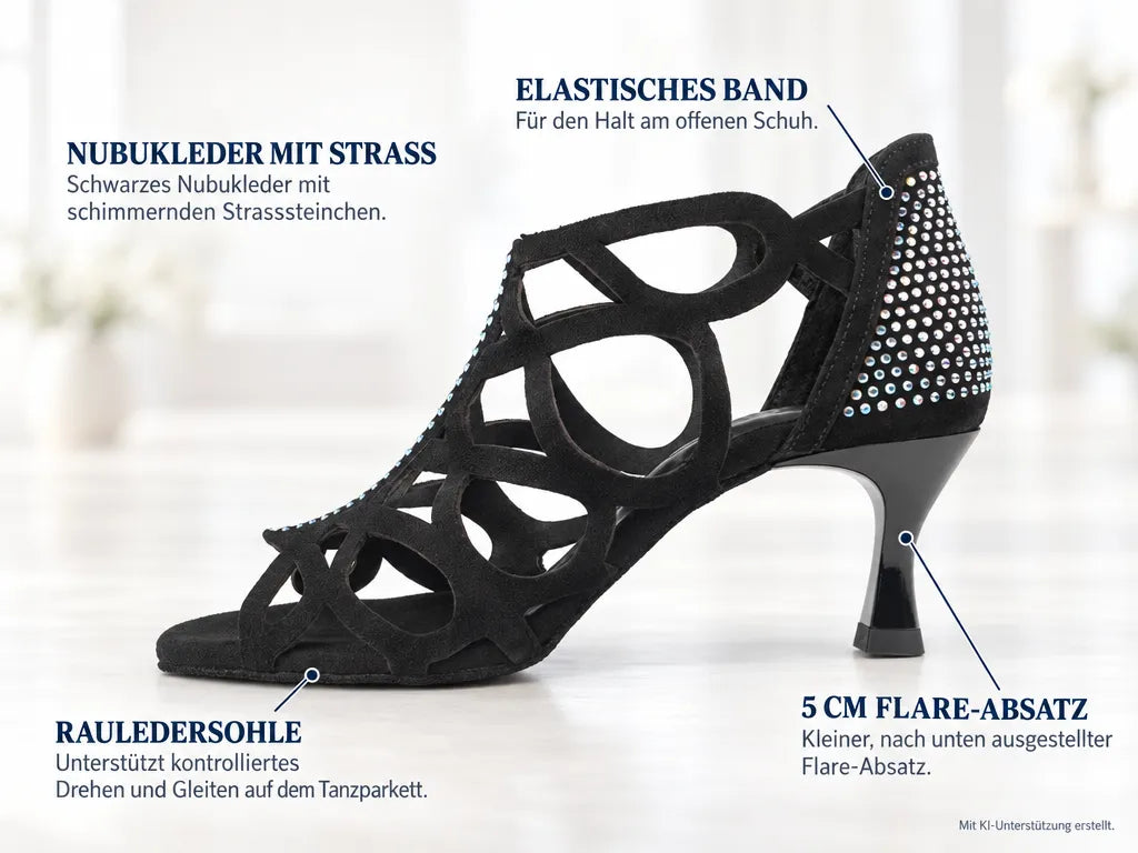 PortDance Damen Tanzschuhe PD814 – Produktinfografik, mit KI-Unterstützung erstellt.
