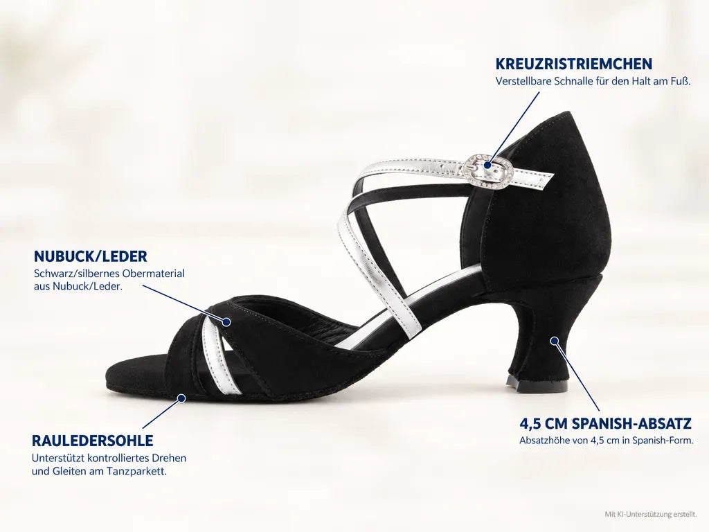 PortDance Damen Tanzschuhe PD816 – Produktinfografik, mit KI-Unterstützung erstellt.
