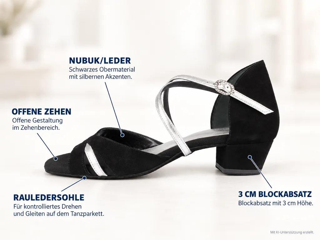 PortDance Damen Tanzschuhe PD816 – Produktinfografik, mit KI-Unterstützung erstellt.