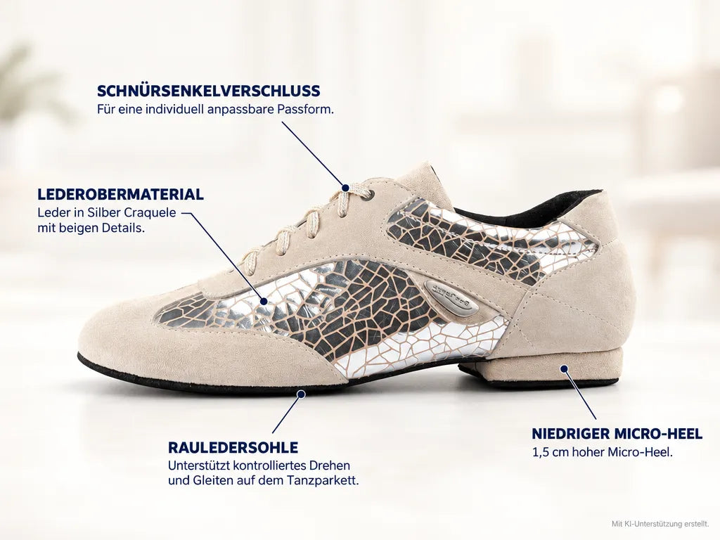 PortDance Damen Trainerschuhe PD08 – Produktinfografik, mit KI-Unterstützung erstellt.