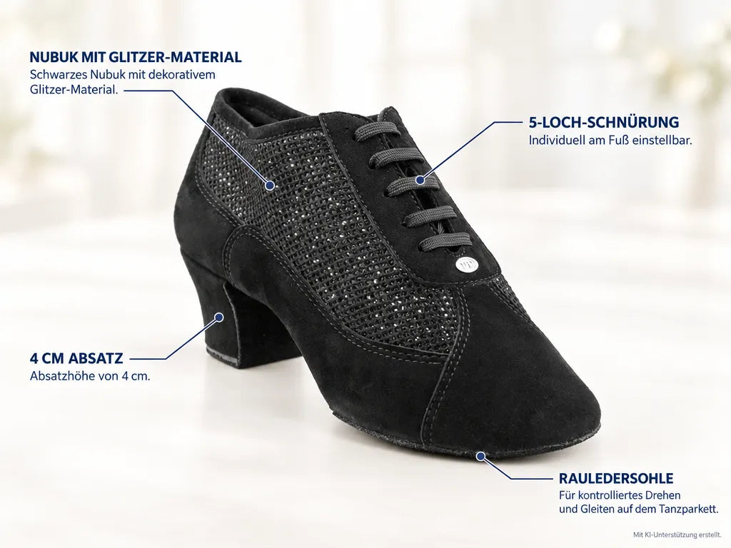 PortDance Damen Trainerschuhe PD701 – Produktinfografik, mit KI-Unterstützung erstellt.