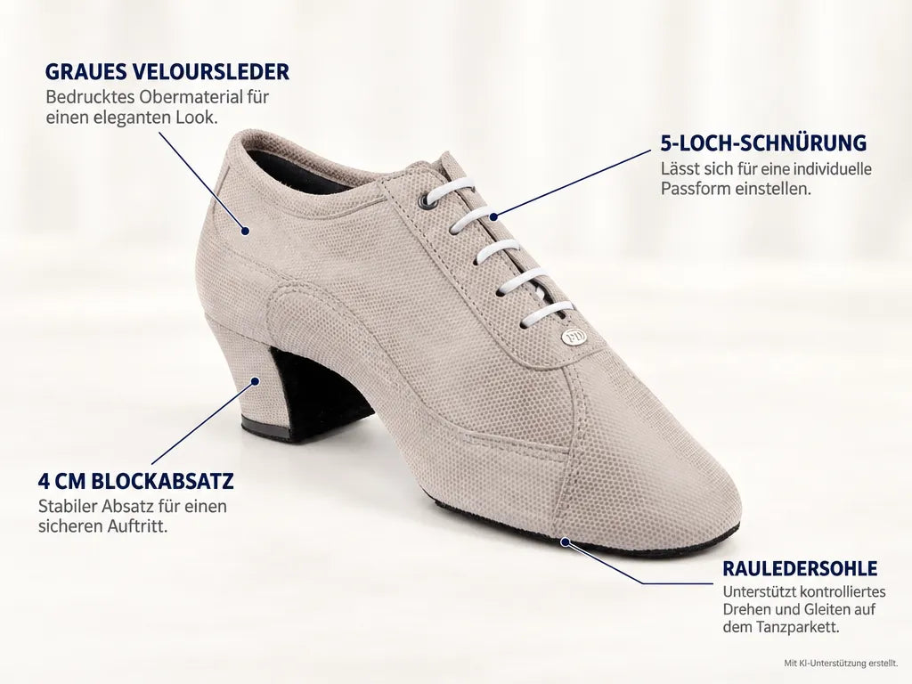 PortDance Damen Trainerschuhe PD705 | Grau – Produktinfografik, mit KI-Unterstützung erstellt.