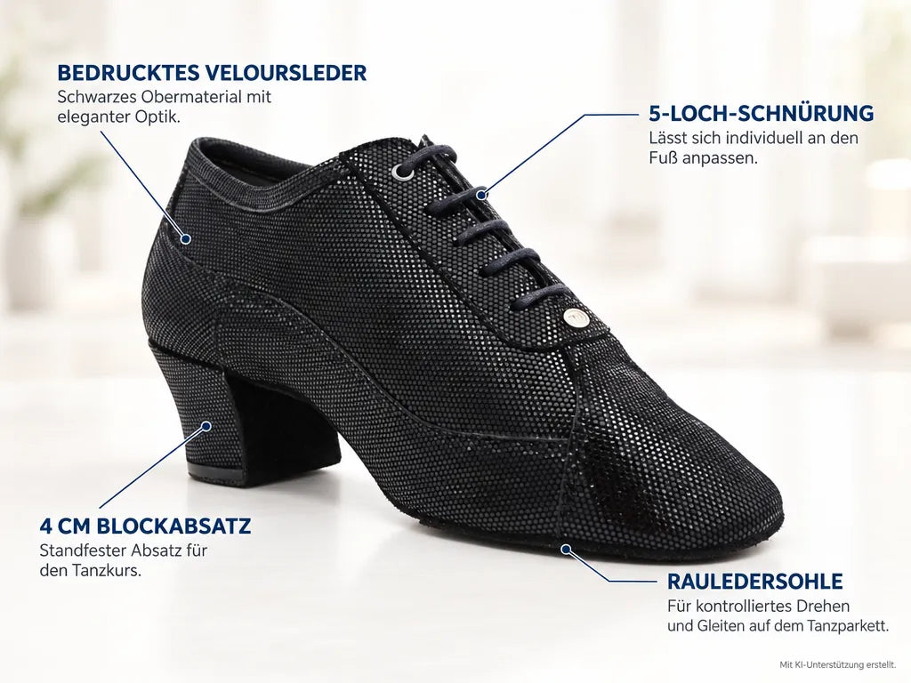 PortDance Damen Trainerschuhe PD705 | Schwarz – Produktinfografik, mit KI-Unterstützung erstellt.