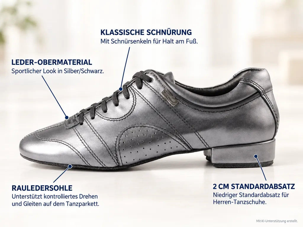 PortDance Herren Tanzschuhe PD Casual – Produktinfografik, mit KI-Unterstützung erstellt.