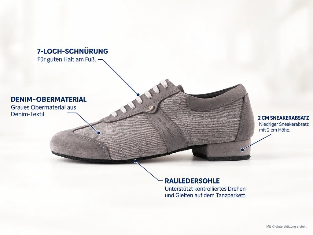 PortDance Herren Tanzschuhe PD Pietro Street – Produktinfografik, mit KI-Unterstützung erstellt.