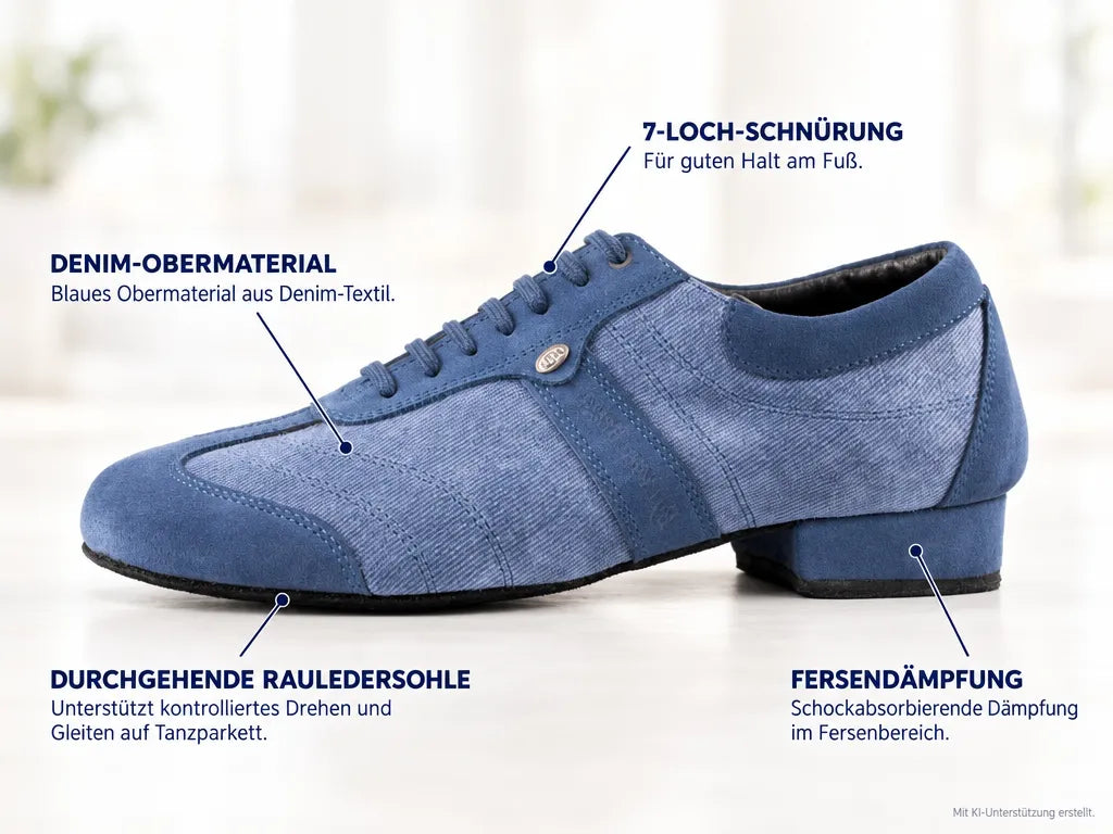 PortDance Herren Tanzschuhe PD Pietro Street – Produktinfografik, mit KI-Unterstützung erstellt.