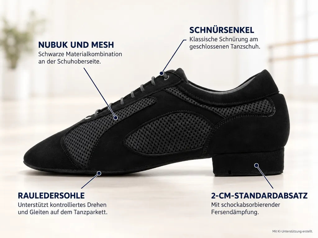 PortDance Herren Tanzschuhe PD Victor da Silva – Produktinfografik, mit KI-Unterstützung erstellt.