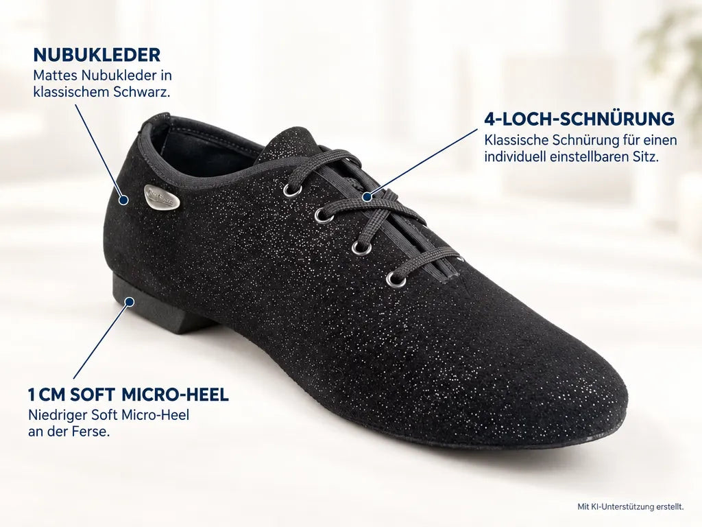 PortDance Tanzschuhe/Jazz Sneakers PD J001 Schwarz – Produktinfografik, mit KI-Unterstützung erstellt.