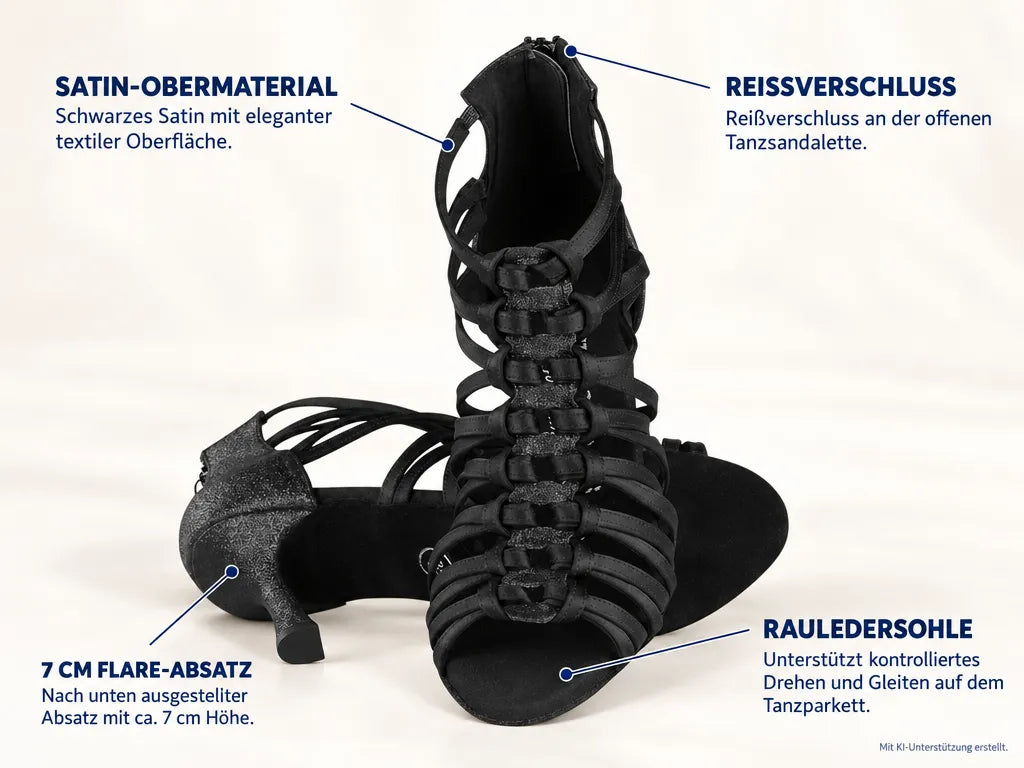 Rummos Damen Tanzschuhe Bachata 01 041-131 70R – Produktinfografik, mit KI-Unterstützung erstellt.