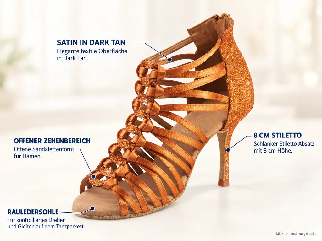 Rummos Damen Tanzschuhe Bachata 01 048-138 – Produktinfografik, mit KI-Unterstützung erstellt.