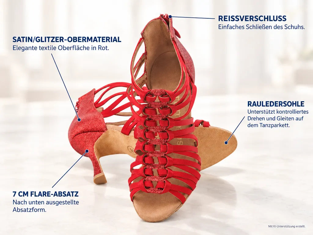 Rummos Damen Tanzschuhe Bachata 01 049-135 70R – Produktinfografik, mit KI-Unterstützung erstellt.