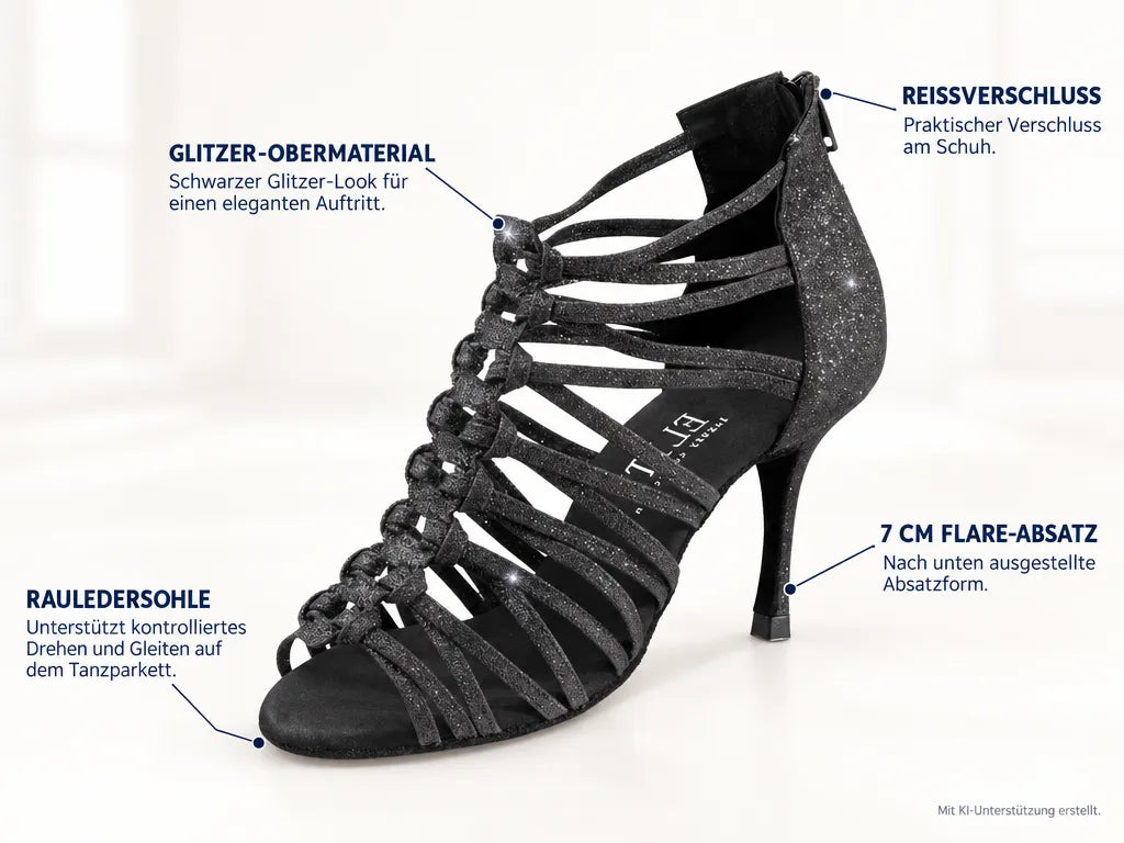 Rummos Damen Tanzschuhe Bachata 01 131 – Produktinfografik, mit KI-Unterstützung erstellt.