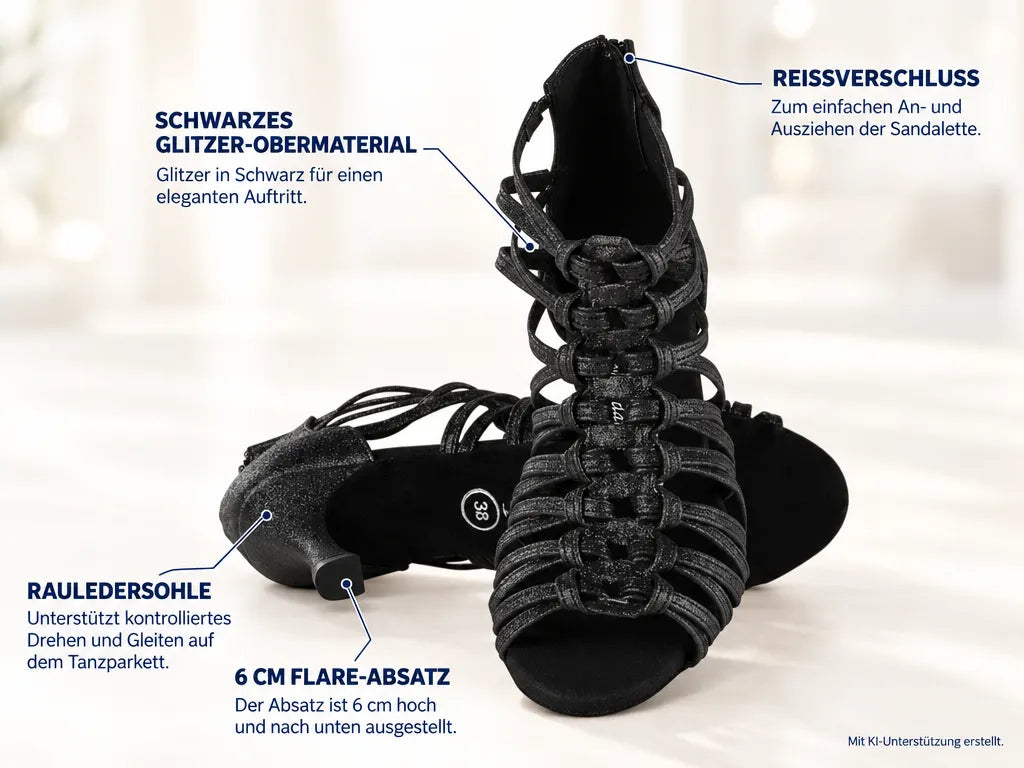 Rummos Damen Tanzschuhe Bachata 01 131 – Produktinfografik, mit KI-Unterstützung erstellt.