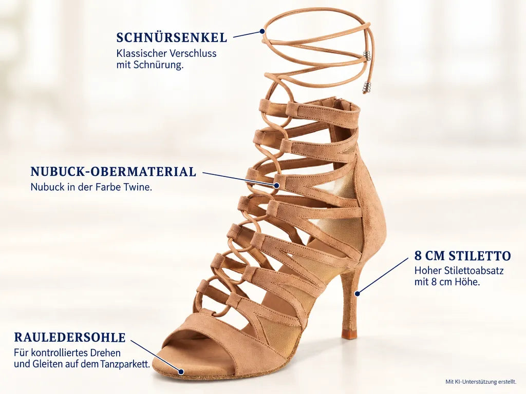 Rummos Damen Tanzschuhe Bachata 02 122 80E – Produktinfografik, mit KI-Unterstützung erstellt.