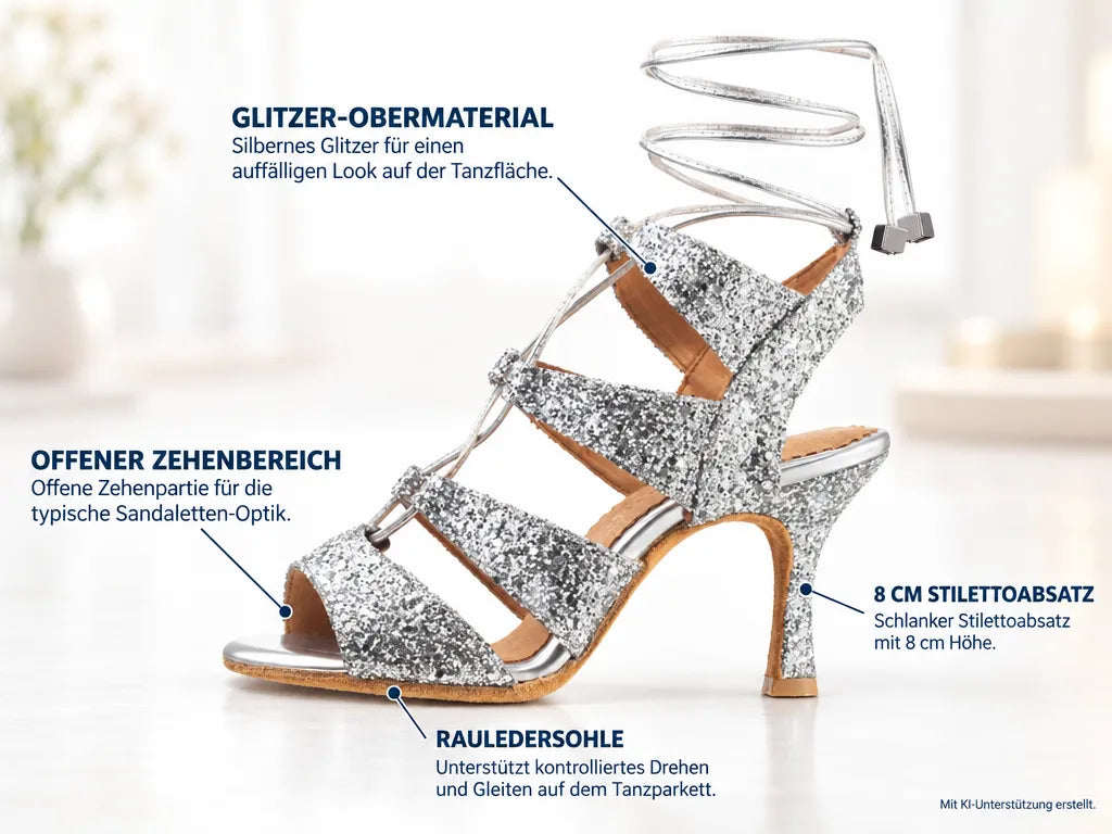 Rummos Damen Tanzschuhe Bachata 04 139G 80E – Produktinfografik, mit KI-Unterstützung erstellt.