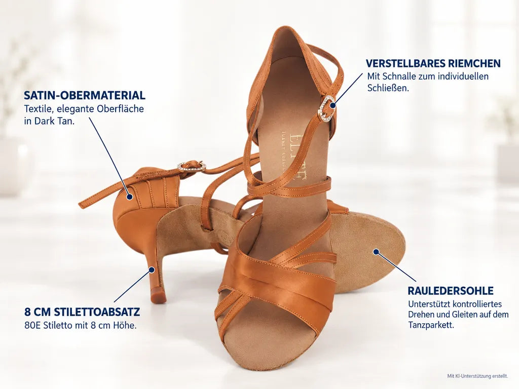 Rummos Damen Tanzschuhe Elite Athena 048 – Produktinfografik, mit KI-Unterstützung erstellt.
