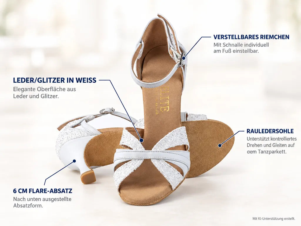 Rummos Damen Tanzschuhe Elite Aura 004/GS4 – Produktinfografik, mit KI-Unterstützung erstellt.