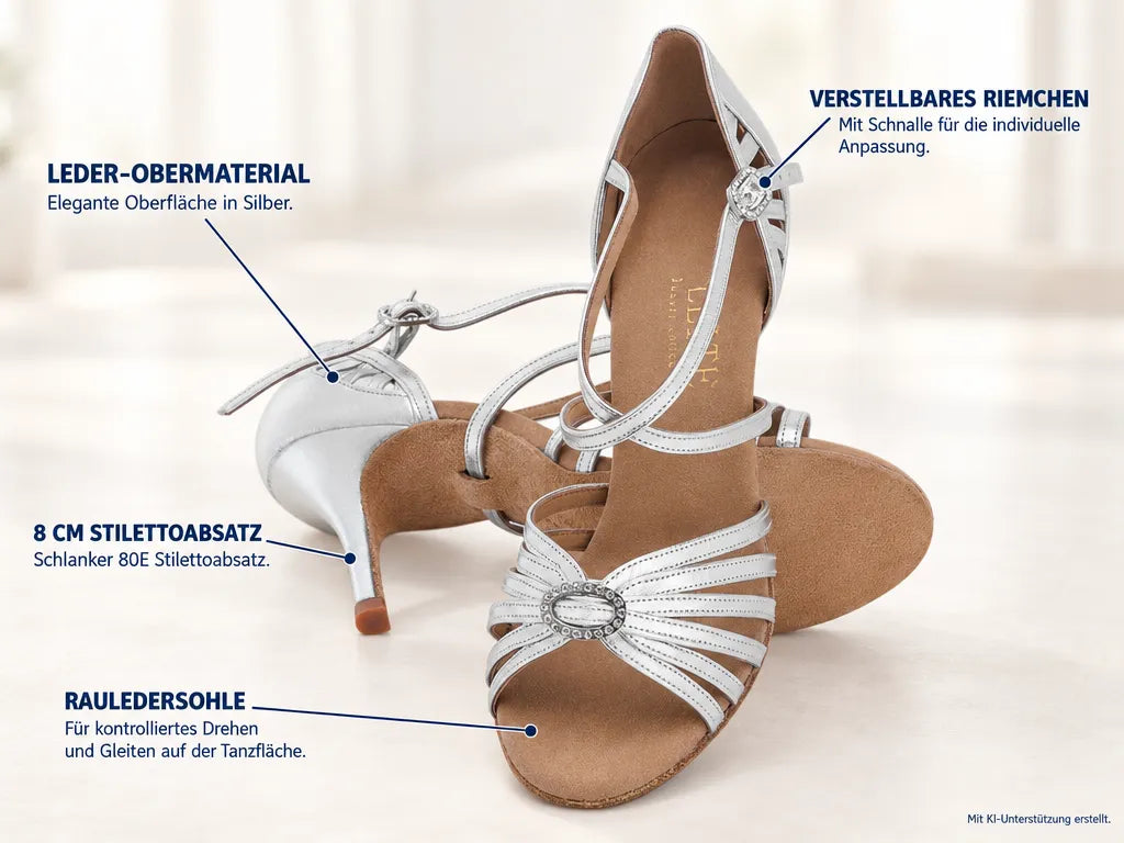 Rummos Damen Tanzschuhe Elite Celine 009 80E – Produktinfografik, mit KI-Unterstützung erstellt.