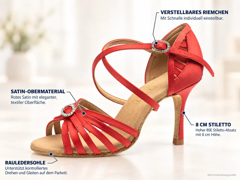 Rummos Damen Tanzschuhe Elite Celine 049 80E – Produktinfografik, mit KI-Unterstützung erstellt.