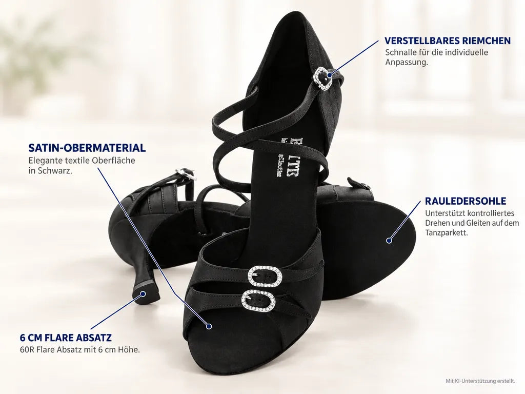 Rummos Damen Tanzschuhe Elite Diana 041 – Produktinfografik, mit KI-Unterstützung erstellt.