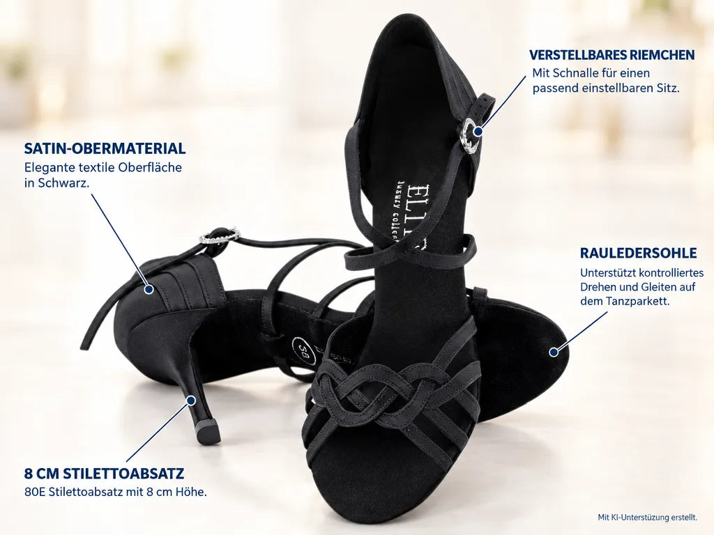 Rummos Damen Tanzschuhe Elite Gaia 041 – Produktinfografik, mit KI-Unterstützung erstellt.