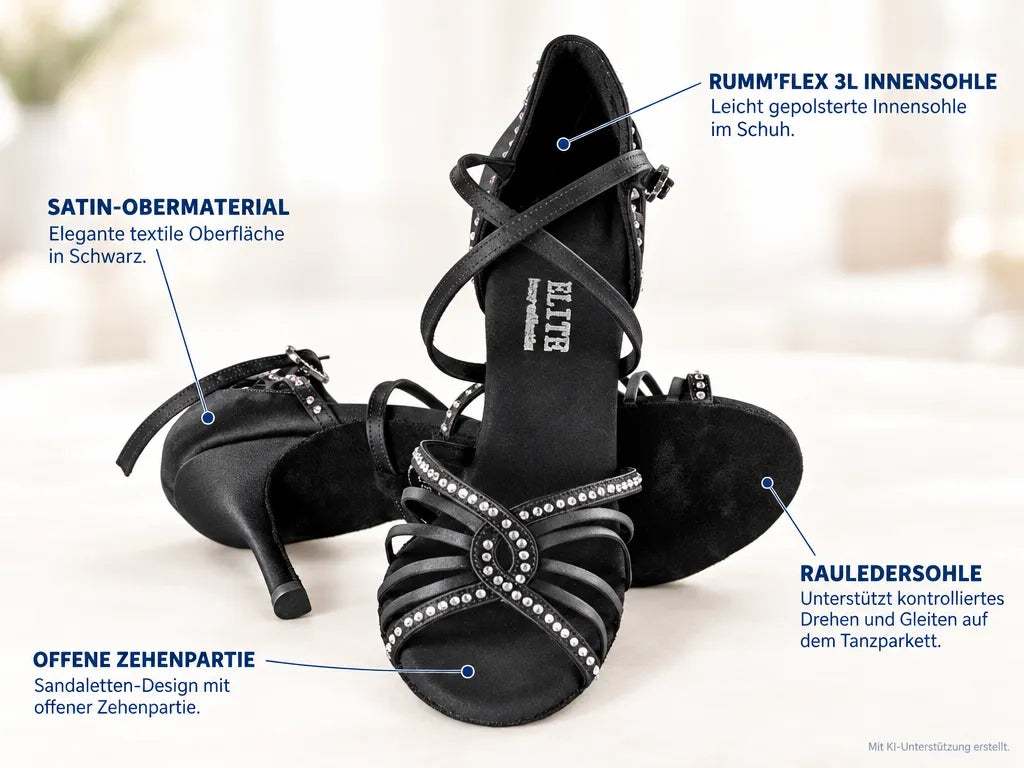 Rummos Damen Tanzschuhe Elite Luna 041S – Produktinfografik, mit KI-Unterstützung erstellt.