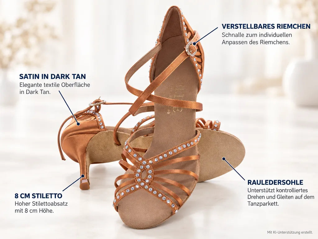 Rummos Damen Tanzschuhe Elite Luna 048S – Produktinfografik, mit KI-Unterstützung erstellt.