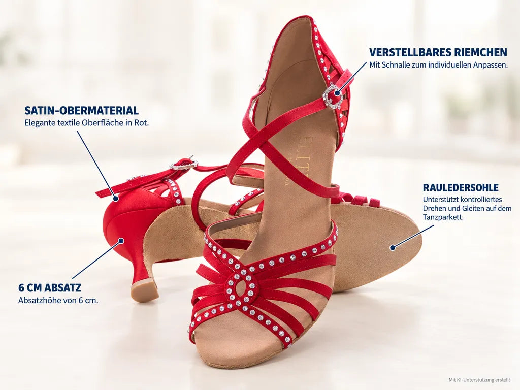 Rummos Damen Tanzschuhe Elite Luna 049S – Produktinfografik, mit KI-Unterstützung erstellt.