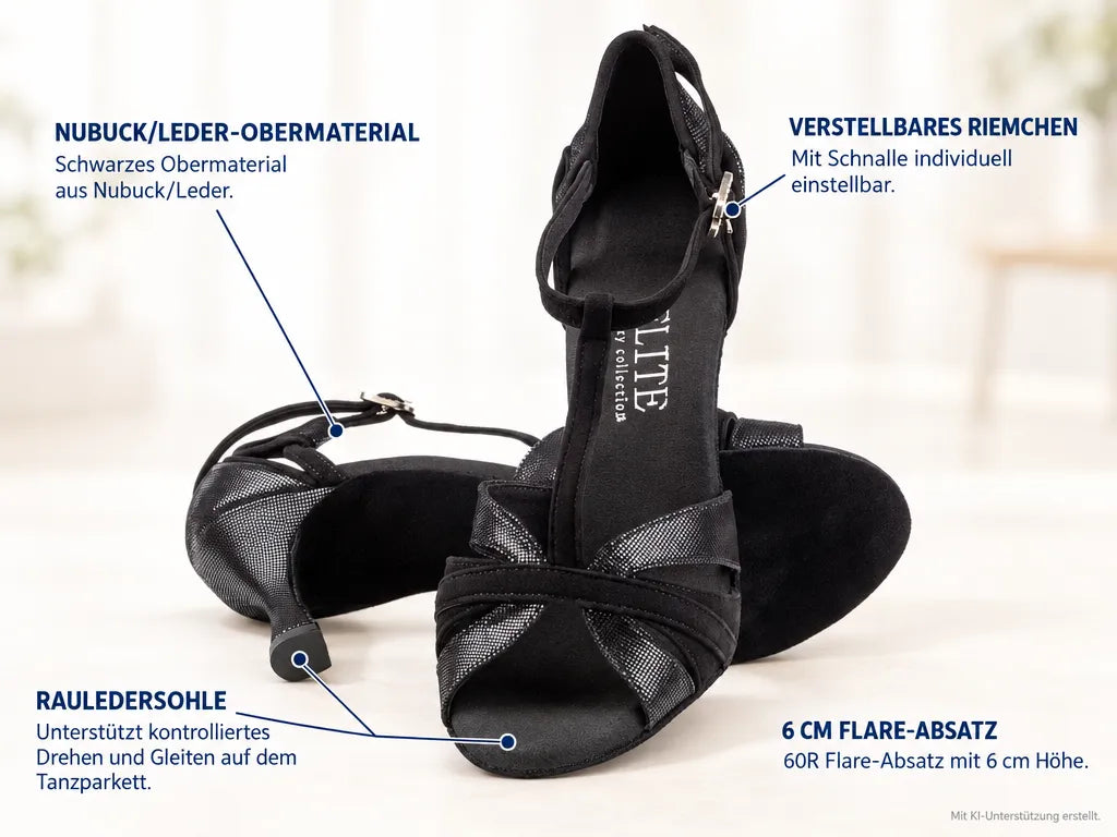 Rummos Damen Tanzschuhe Elite Martina 024/061 – Produktinfografik, mit KI-Unterstützung erstellt.