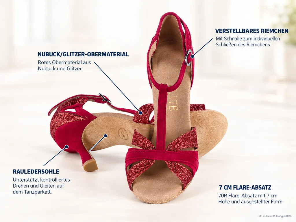 Rummos Damen Tanzschuhe Elite Martina 028/135 – Produktinfografik, mit KI-Unterstützung erstellt.