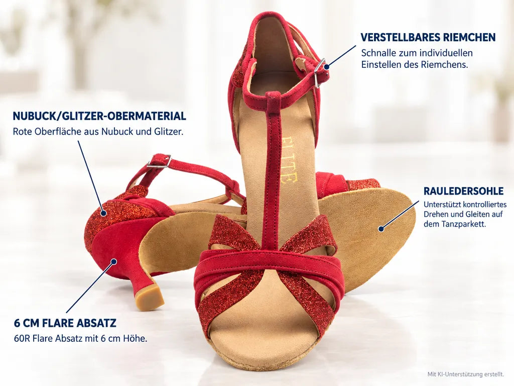 Rummos Damen Tanzschuhe Elite Martina 028/135 – Produktinfografik, mit KI-Unterstützung erstellt.
