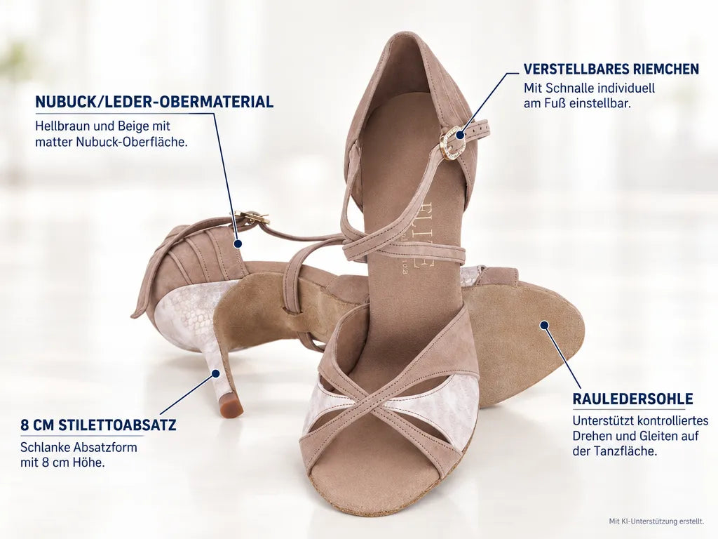 Rummos Damen Tanzschuhe Elite Paloma 027/093 80E – Produktinfografik, mit KI-Unterstützung erstellt.