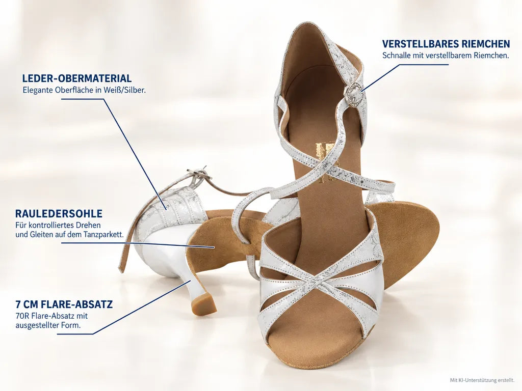 Rummos Damen Tanzschuhe Elite Paloma 084/009 – Produktinfografik, mit KI-Unterstützung erstellt.