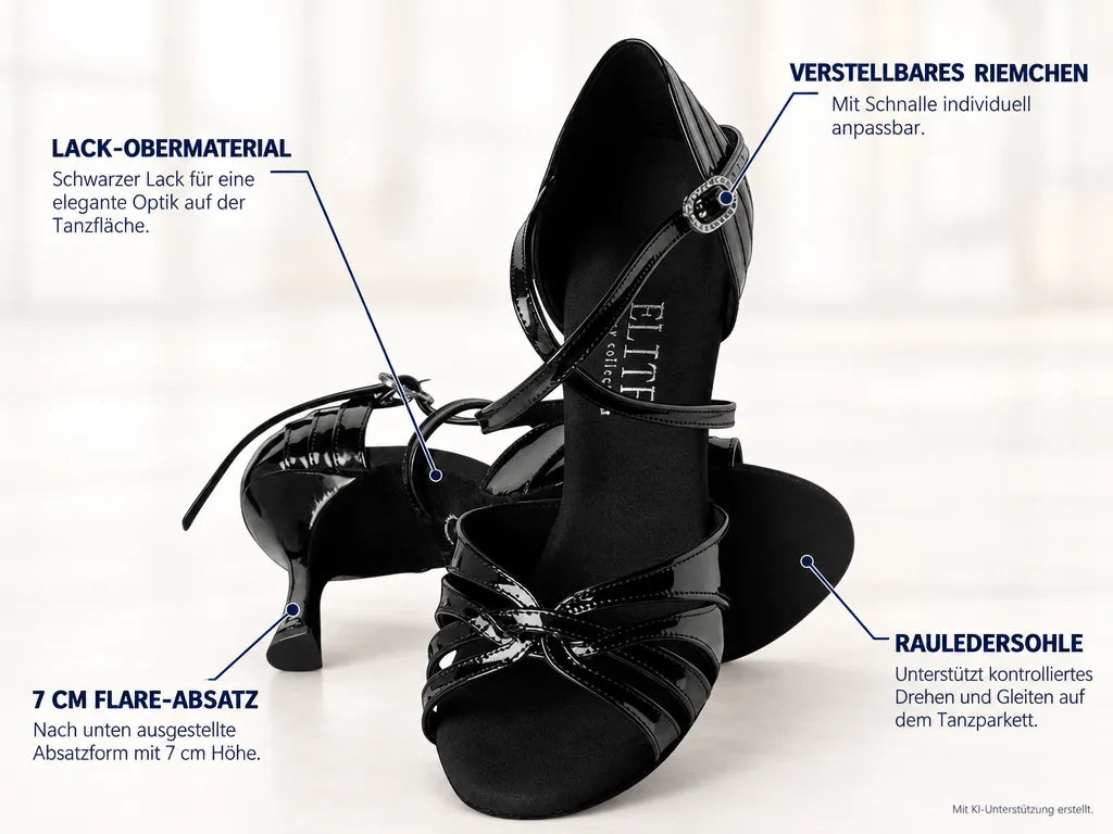 Rummos Damen Tanzschuhe Elite Paris 035 – Produktinfografik, mit KI-Unterstützung erstellt.